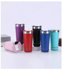 Copo térmico INOX 420 ML com tampa abridor e caixa de som com bluetooth LED