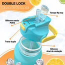 Garrafas de água grande capacidade, beber motivacional, esportes, fitness, longos tempos para beber e palha KIT C/3 UN