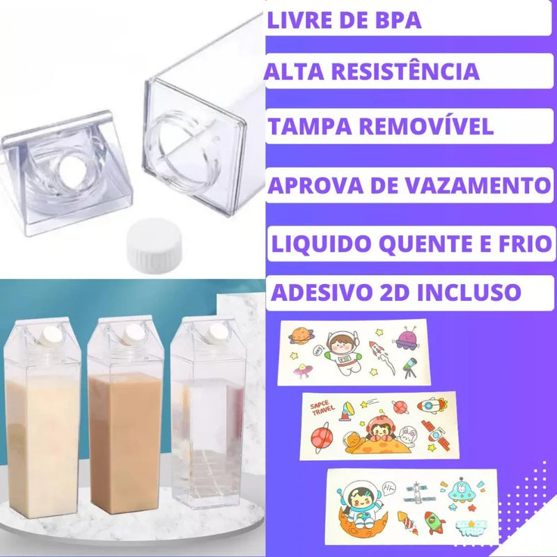 Garrafa De Acrílico Transparente Em Formato Caixa Leite Portátil Geladeira Leite 500ml/