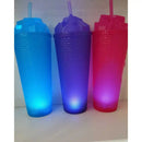 Copo com tampa cubo de gelo Colorido Canudo Luz led Bateria