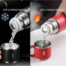 Kit Garrafa 500ML com 3 Xicaras Garrafa Termica Aço Inox Fosca Copo Termico
