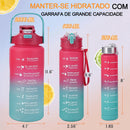 Garrafas de água grande capacidade, beber motivacional, esportes, fitness, longos tempos para beber e palha KIT C/3 UN