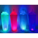 Copo com tampa cubo de gelo Colorido Canudo Luz led Bateria