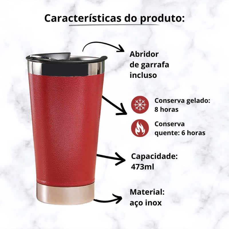 Copo Térmico Sortido 473ml COM TAMPA E Abridor Inox Sortido Para Quente e Gelado Conserva Quente Gelado